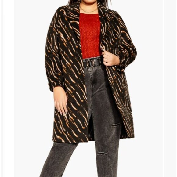 City Chic Animal Lust Coat Jacket Plus Size 16 Retro 70s Style Leopard Print NWT - Picture 3 of 13